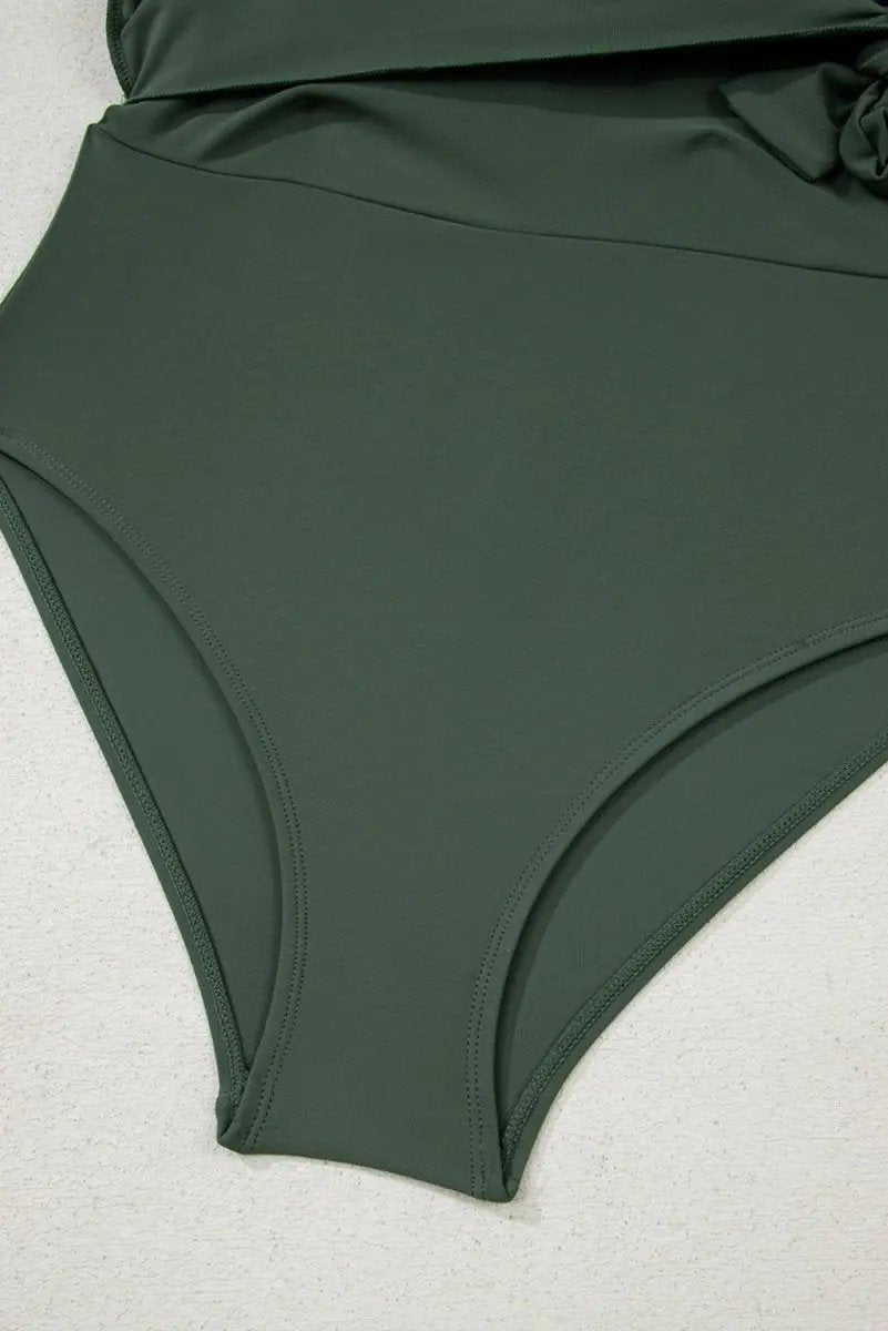 Mist Green Side Tied Waist Square Neck Adjustable Straps A-line One Piece Swim Dress - Love Salve